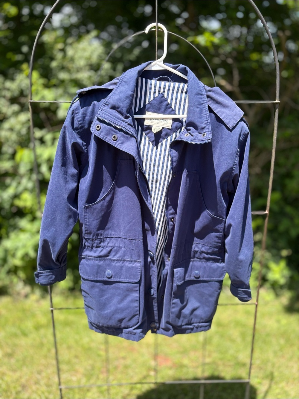 Vintage St. John's Bay Navy Hooded Jacket Striped Lining Petite Medium - Picture 11 of 15
